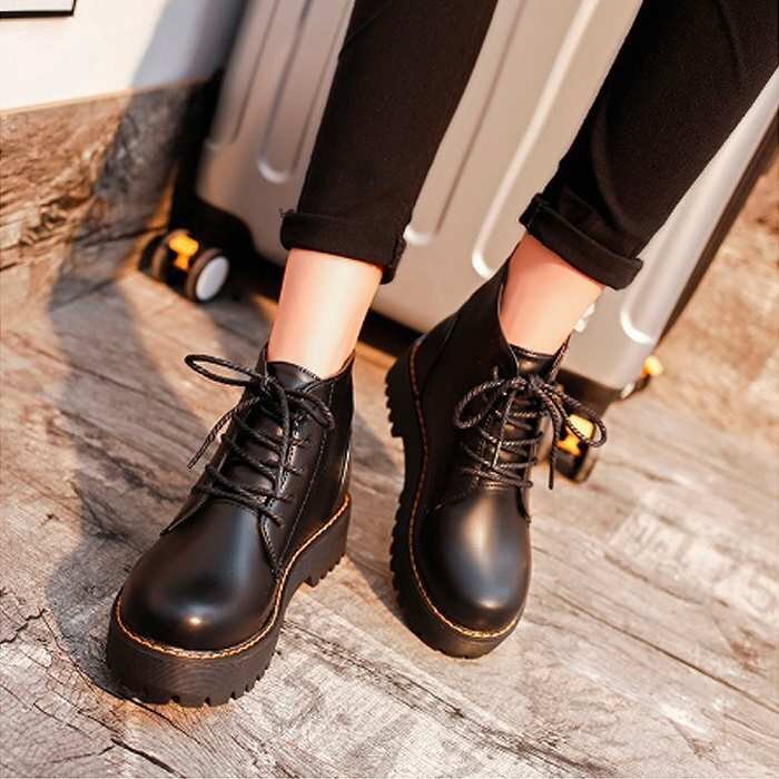  lady's shoes middle boots race up autumn winter low heel black black reverse side nappy 5cm 24.5cm(39) black ( normal )