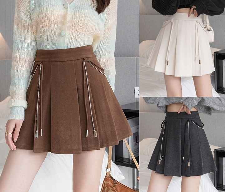  miniskirt high waist frill casual lovely autumn winter bottoms [ large size equipped ] L eggshell white 