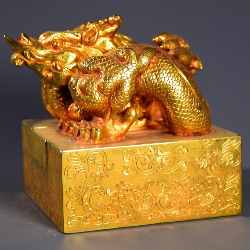 古銅器印鑑 ・清代・ 秘藏 【純手作り古紫銅金神竜玉璽セット 古銅器印鑑 ・清代・ 秘藏 【純手作り古紫銅金神竜玉璽セット