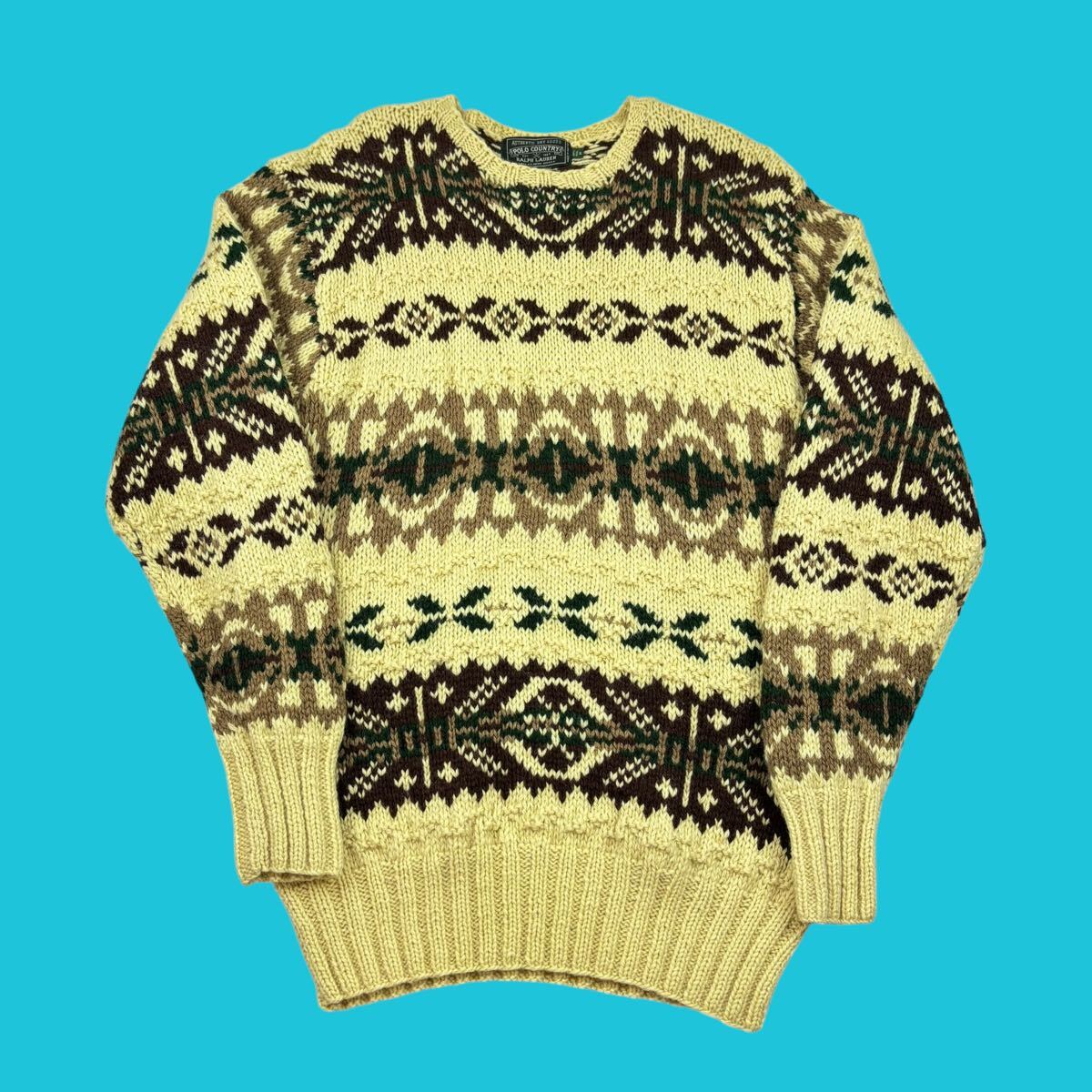90s Polo Country Ralph Lauren Nordic Pattern Knit Pullover Hand Knit 90年代 ポロカントリー ラルフローレン ハンドニット vintage