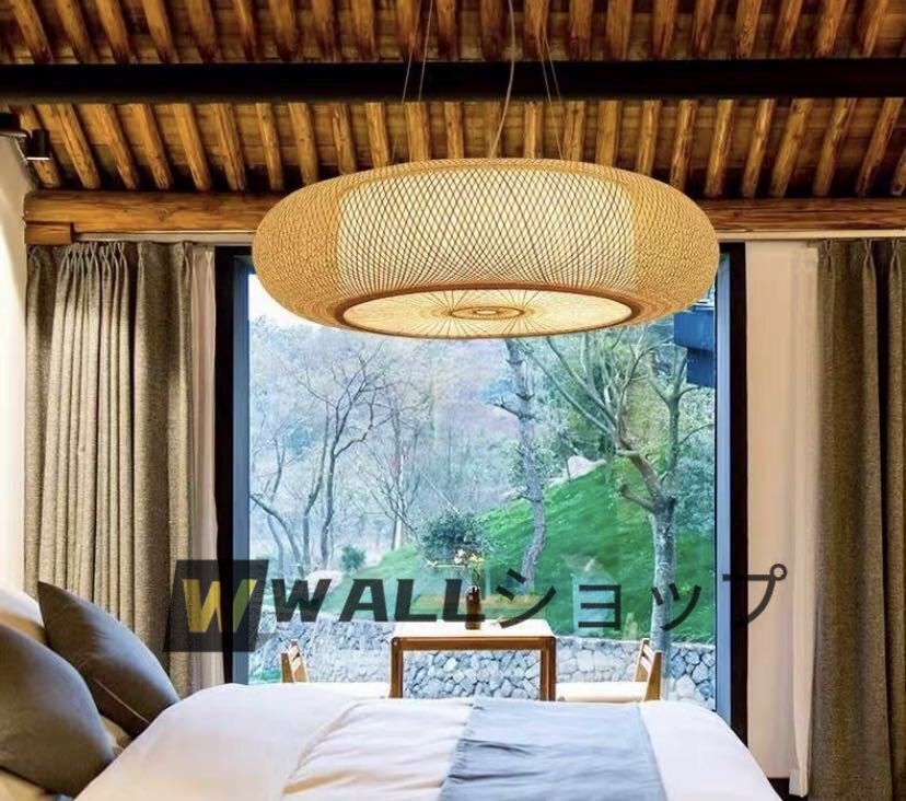 新品登場☆ 丸型 LEDシーリングライト リビングルームライト ベッドルームライト 竹織りランプ 吊り下げ照明 ペンダントライト 天井照明