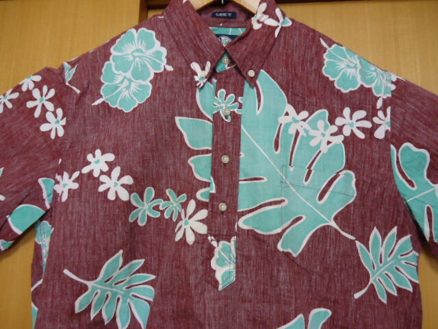 ハワイ　reyn spooner　レインスプーナー　アロハシャツ　赤茶色　ロゴ・花・葉っぱ柄　Ｌ2　CLASSIC FIT