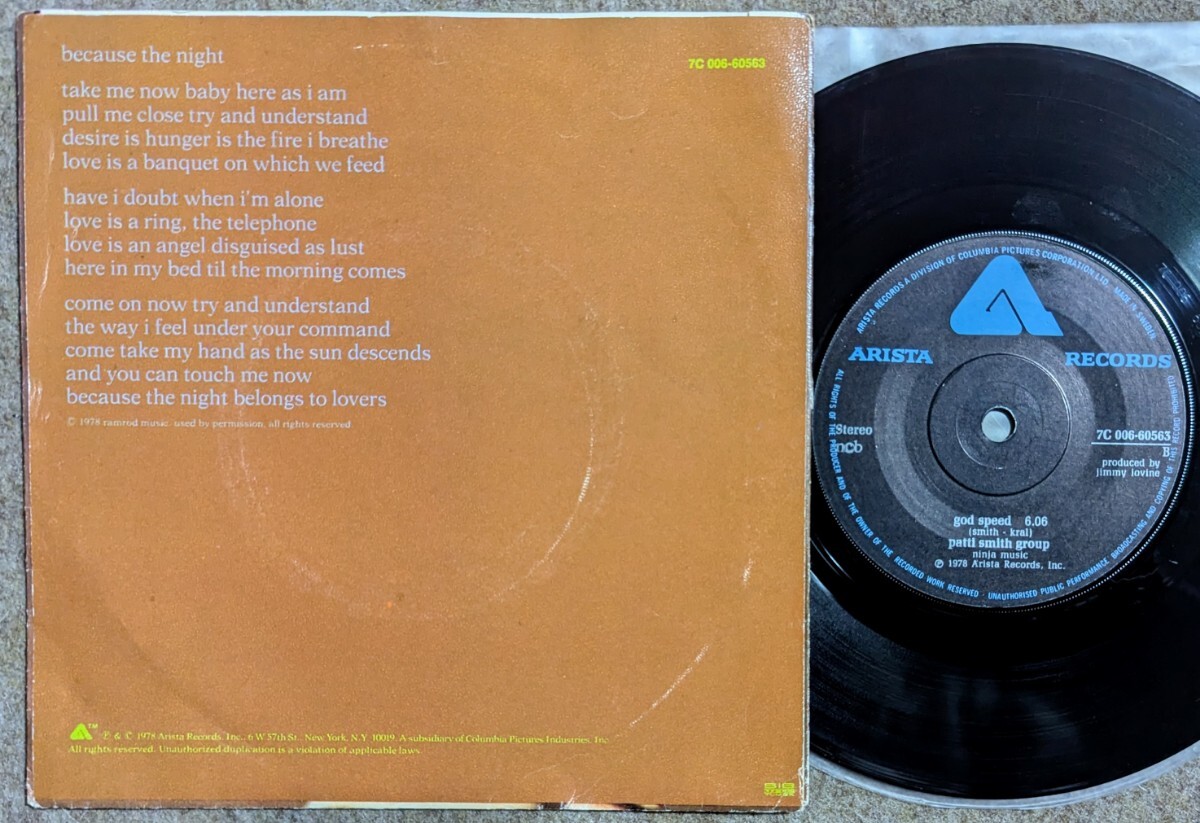 Patti Smith-Because The Night/God Speed★スウェーデンOrig.7&#34;_画像2