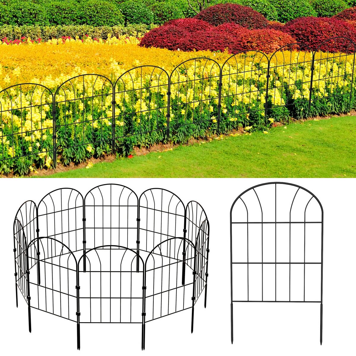 * garden fence iron fence 10 pieces set black anti-rust plant 