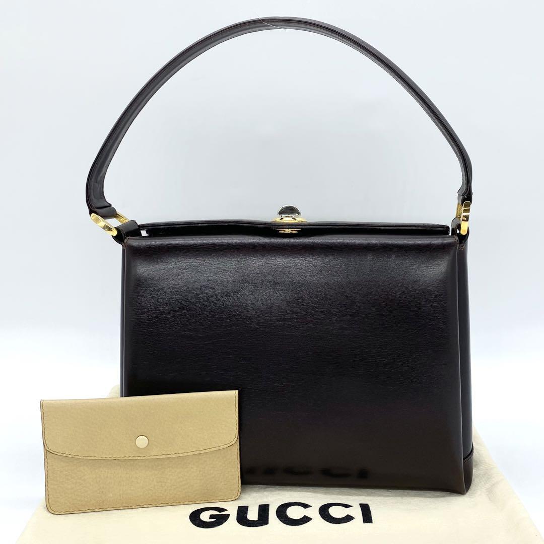 GUCCI グッチ ハンドバッグ レザー ダークブラウン ポーチ 布袋付き g00653