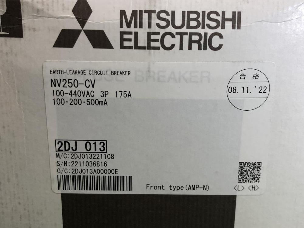 001♪未使用品♪三菱電機 低圧遮断器 NV250-CV 3P 175A ※長期 001♪未使用品♪三菱電機 低圧遮断器 NV250-CV 3P 175A ※長期