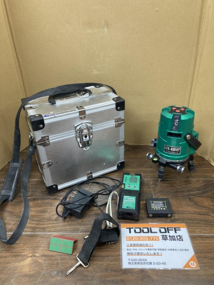 006□ジャンク品□テクノ販売 グリーンレーザー墨出し器 LTK-G910P ※精度不明の為ジャンク/受光器あり