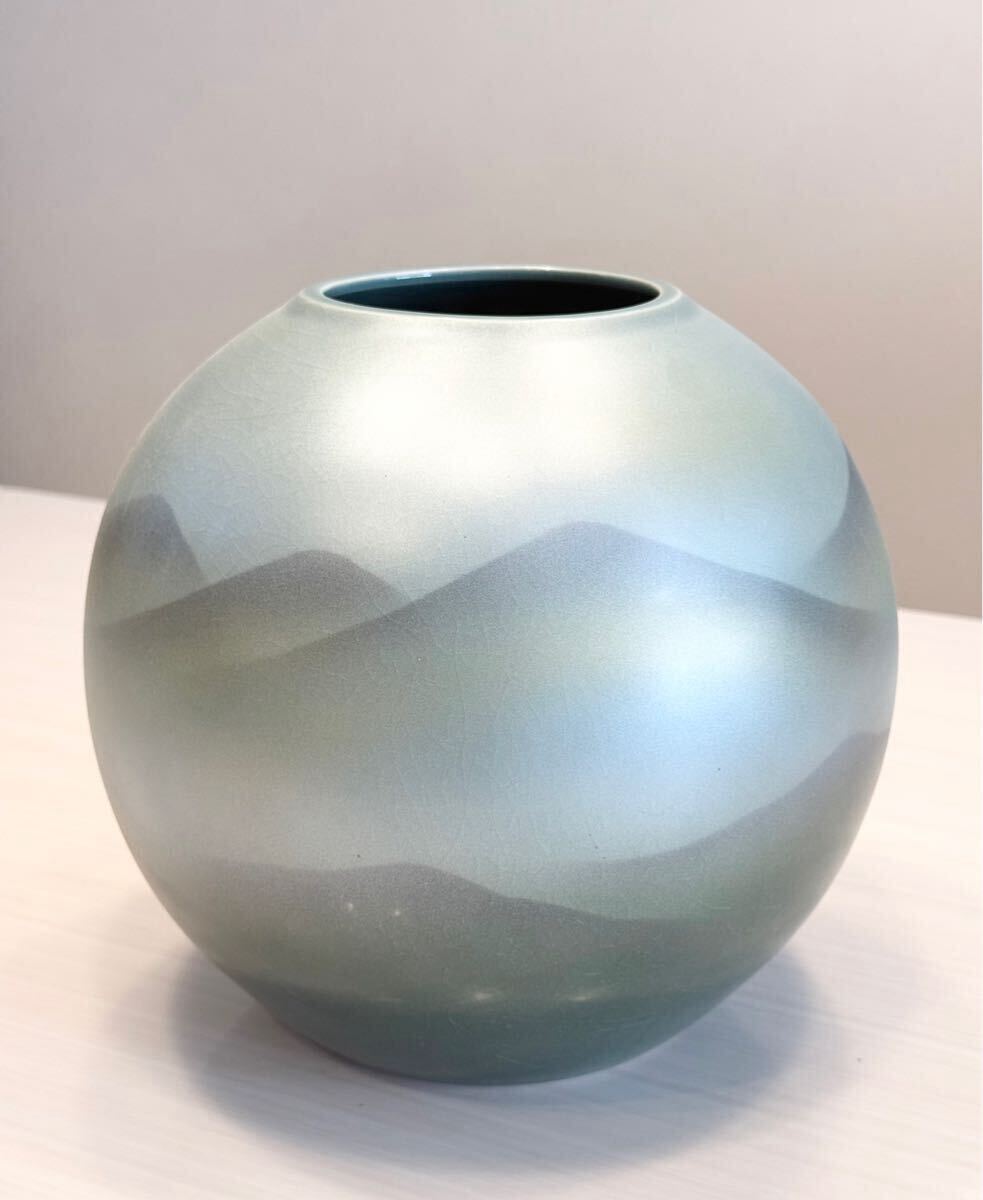 送料無料)美品 九谷焼 香祥窯 鶴 連山 花瓶 花器 壺 サイズ 高さ