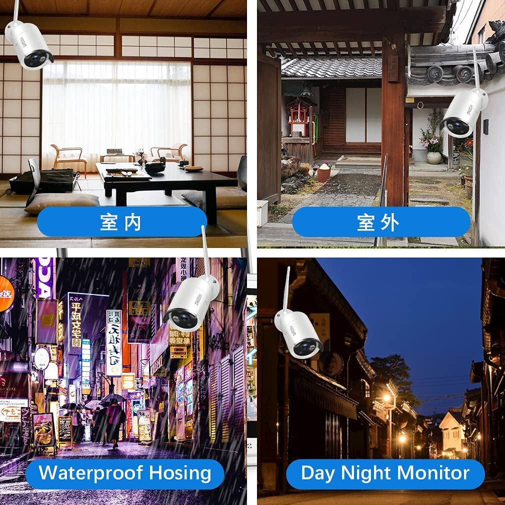 TMEZON ワイヤレス防犯カメラ 300万画素 1080Ｐ 8chレコーダー 4台セットIP6 (4台300万画素＋8CH NVR＋NO HDD ホワイト）_画像6