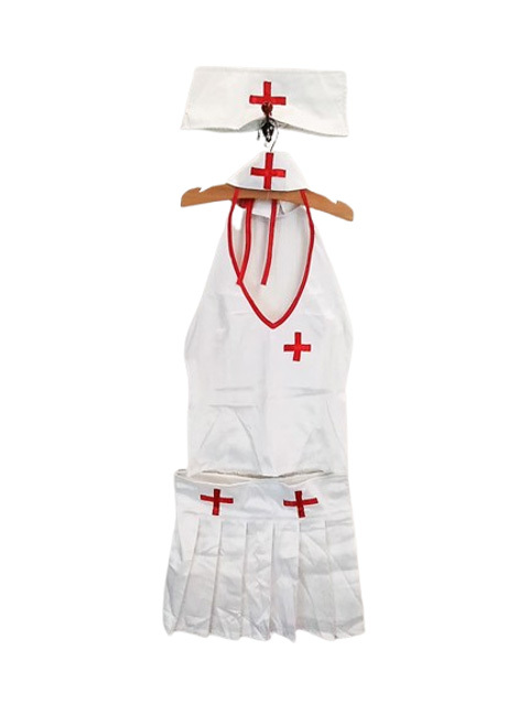 ap4363 ◯送料無料 新品 コスプレ服 ナース服 M~Lサイズ ホワイト セクシー スカート チョーカー付き 紐 ハロウィン パーティー