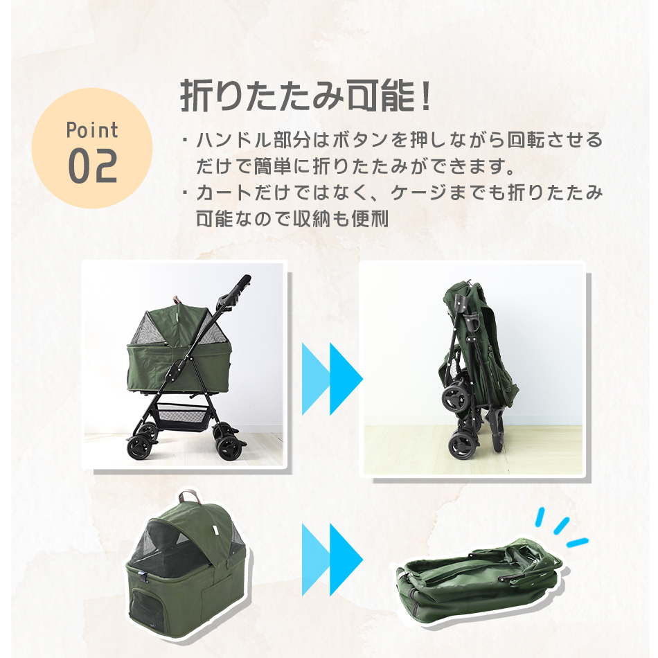 ペットカート 4輪タイプ 折りたたみ バスケット 取り外し可能 子犬 安定 通院 散歩 ペット用カート 軽量 カート 耐荷重15kg ネイビー