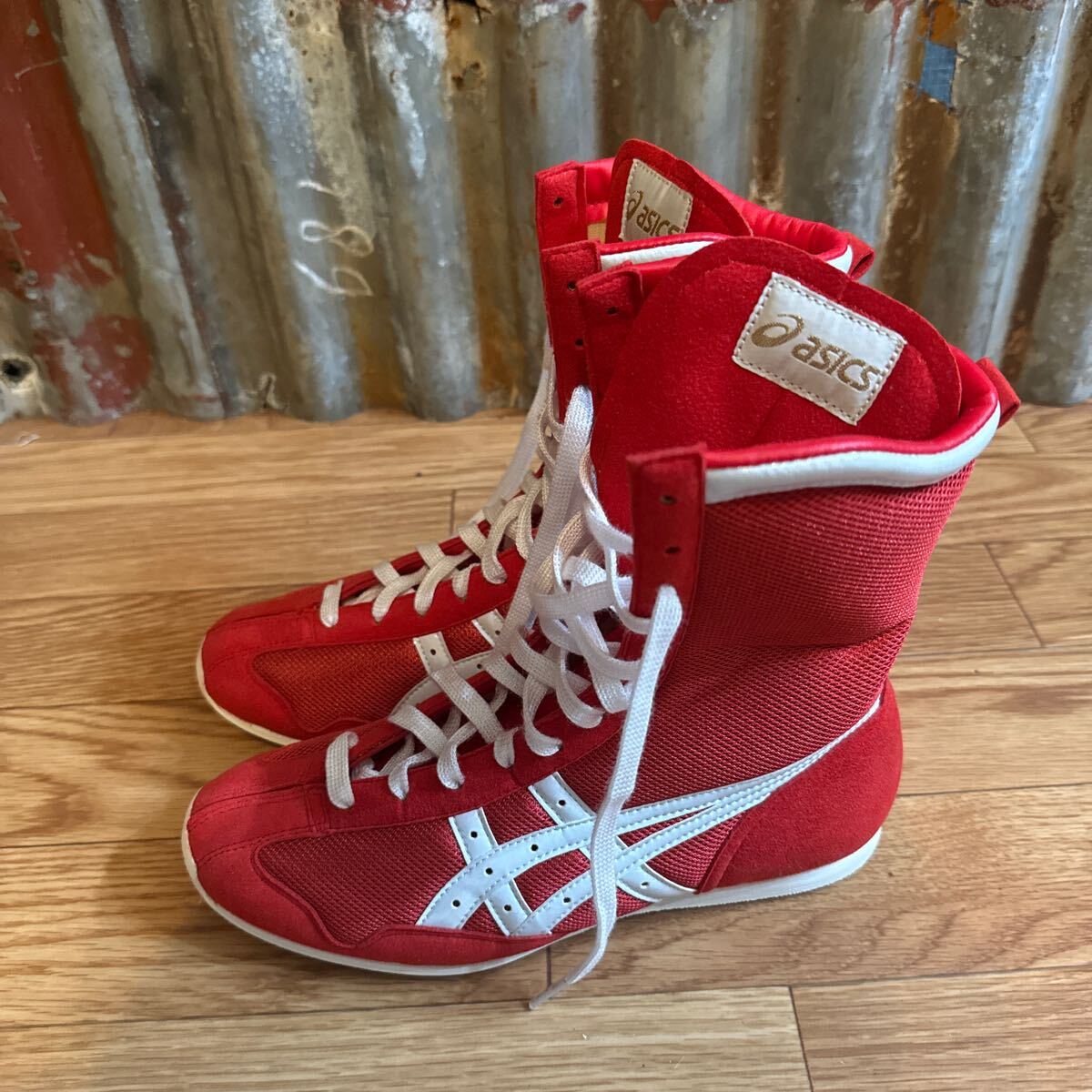未使用】asics ボクシングシューズ 25cm 赤 ハイカット 未使用】asics ボクシングシューズ 25cm 赤 ハイカット