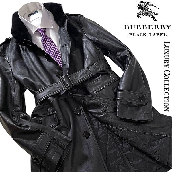 美品　バーバリー ブラックレーベル M レザーコート ラムレザー ブラック 極美品 キムタク着BURBERRY BLACK LABEL 希少ラムレザー