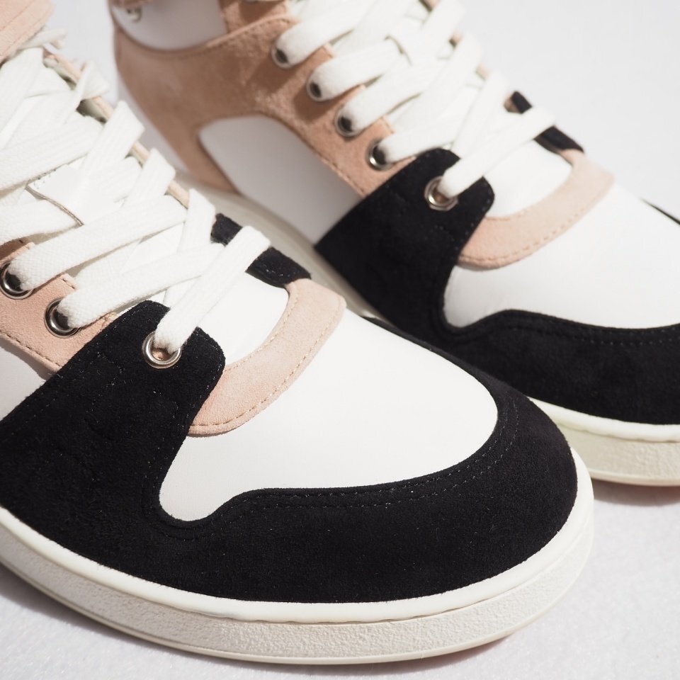 P3515P　▼HERMES エルメス▼　FREE フリースタイル ハイカット レザースニーカー ホワイト ブラック ピンク 37.5/23.5～24cm rb mks