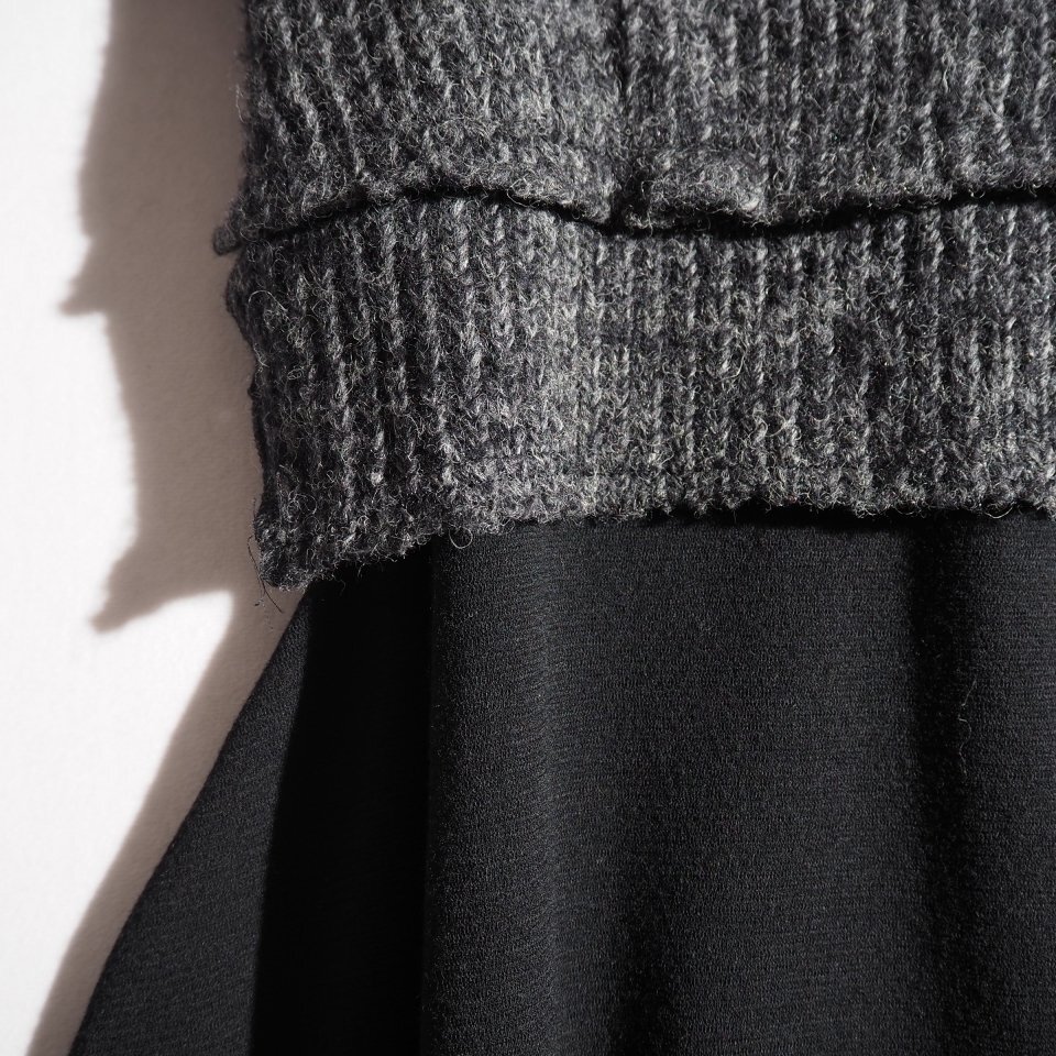 U8242P ▼COMME des GARCONS コムデギャルソン▼ 14AW フリル ショートスリーブ ドッキング ニットワンピース グレー ブラック 秋冬 rb mks