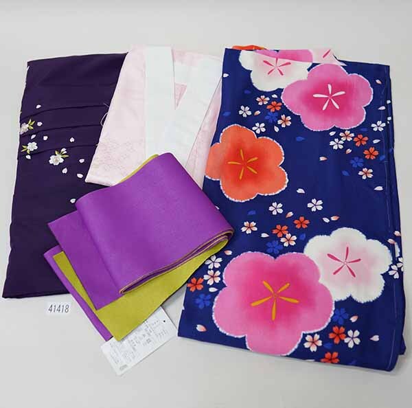  2 сяку рукав кимоно hakama полный комплект Junior для . исправление 135cm~150cm мелкий рисунок рисунок синий цвет слива hakama модификация возможность церемония окончания новый товар ( АО ) дешево рисовое поле магазин NO41418-02