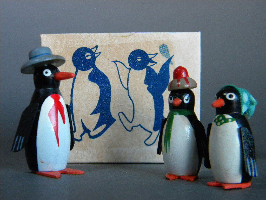 当時物 ★★ペンギン penguin family 木製玩具 こけし 親子 3p !! 縁起物 おみやげ 動物園 ペット 小鳥 おまけ★★未使用 デッドストック2