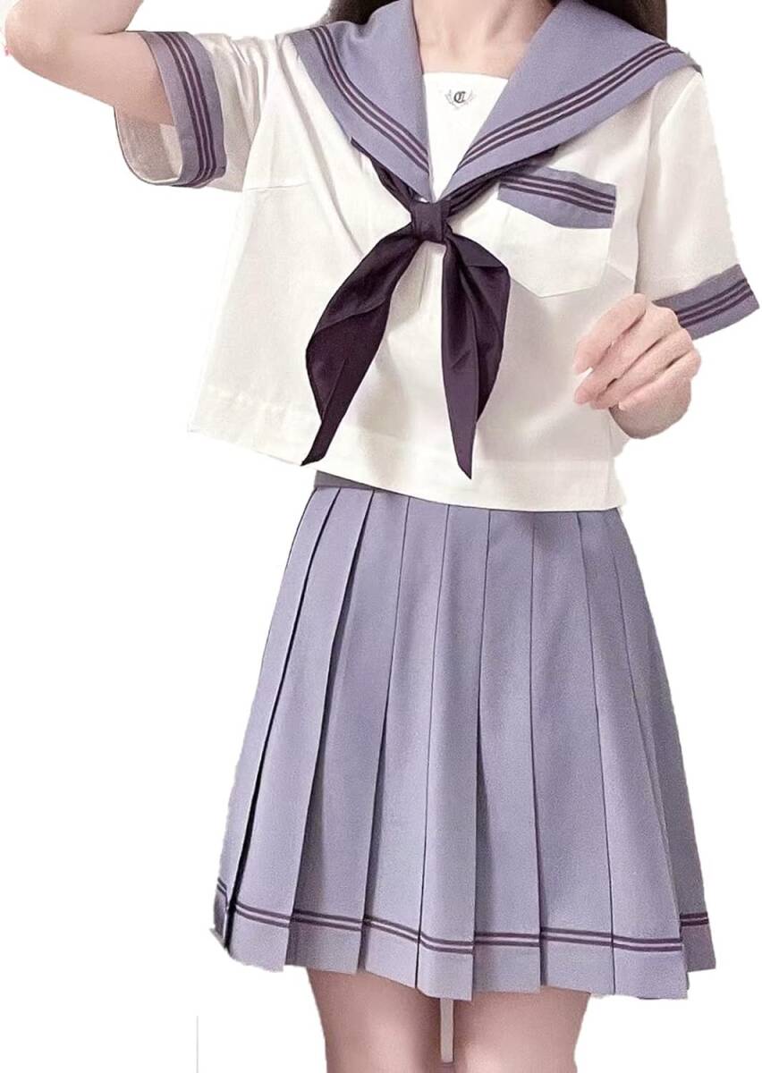 [即日出荷/送料無料] セーラー服 女子学生服 半袖 制服 グレー　紫　コスプレ JK