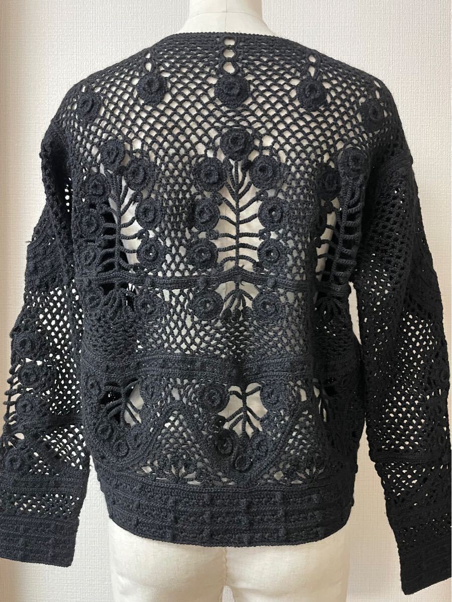 美品＊レースモチーフ編みウールカーディガン＊BLACK