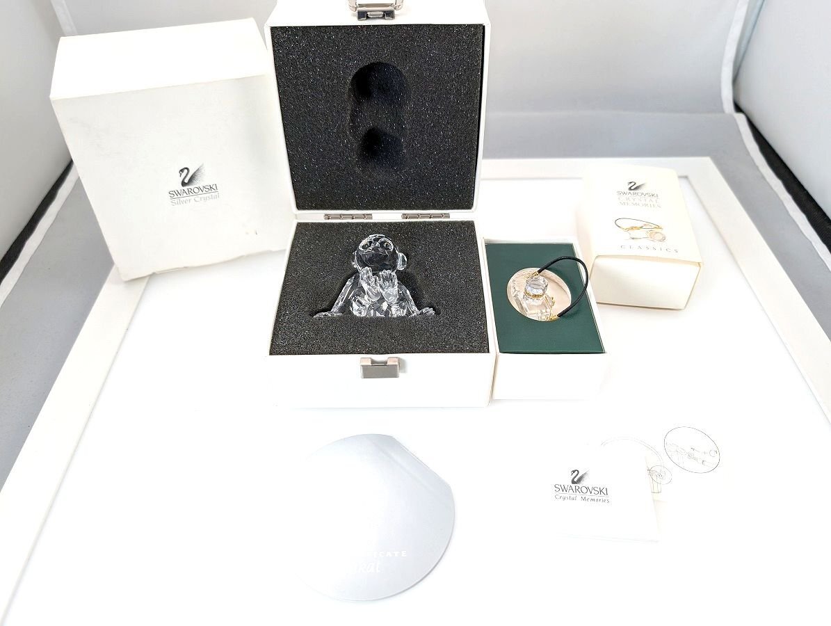 SWAROVSKI Crystal スワロフスキー カメラ チャーム アニマル モンキー 猿 オブジェ 置物[225218