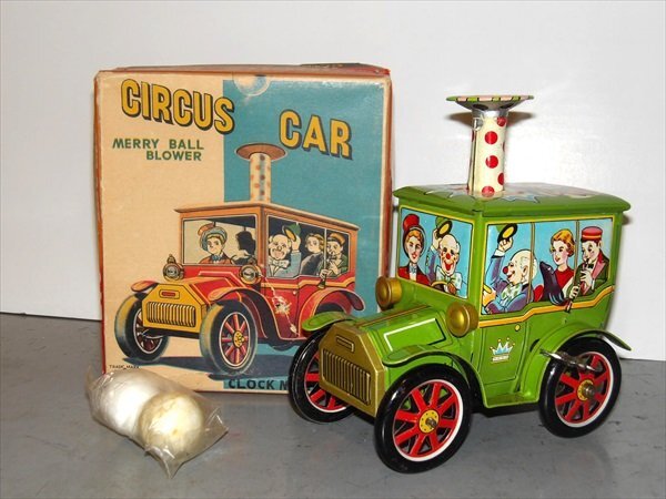 吉屋 CIRCUS CAR MERRY BALL BLOWER ブリキ ゼンマイ式 1950年代 吉屋 CIRCUS CAR MERRY BALL BLOWER ブリキ ゼンマイ式 1950年代