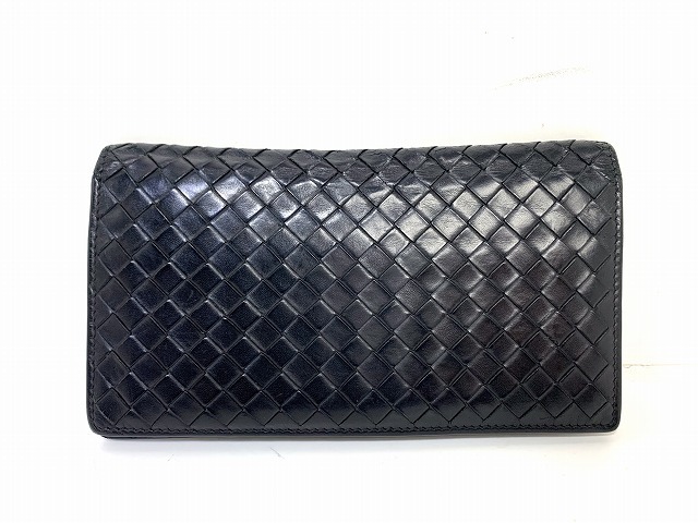 送料無料★ ボッテガ ヴェネタ BOTTEGA VENETA イントレチャート レザー 長財布 小銭入れ付き 鑑定済み ブラック