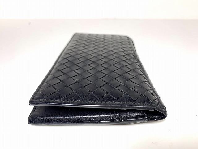 送料無料★ ボッテガ ヴェネタ BOTTEGA VENETA イントレチャート レザー 長財布 小銭入れ付き 鑑定済み ブラック