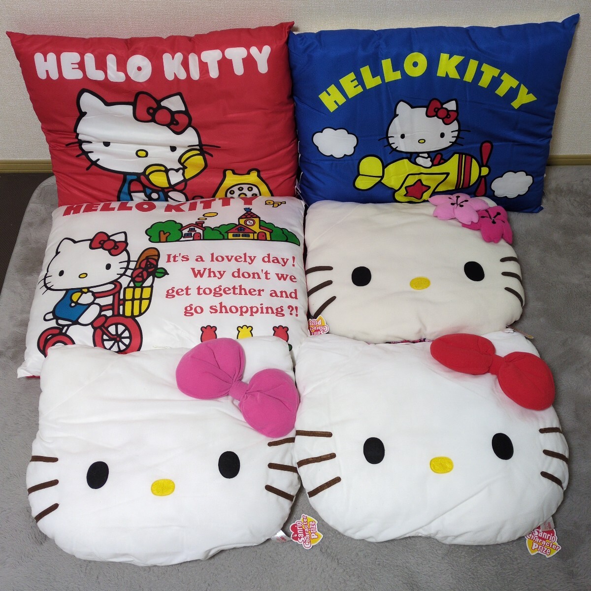非売品 ハローキティ クッション ビッグフェイス ダイカット 特大 まとめて 6点セット まとめ サンリオ 希少 レトロ レア エイコー 大量