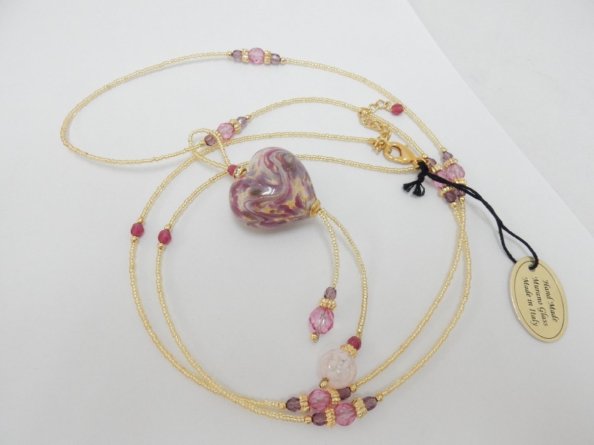 HAND MADE Murano Glass ロングネックレス ハート イタリア製 アクセサリー レディース 未使用品 /2412D