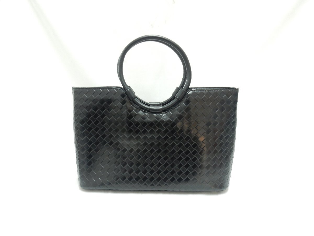 山羊革 ヤギ レザー ハンドバッグ 編み込み風 トート GOAT SKIN ゴート レディース ブラック 未使用品 /2412D