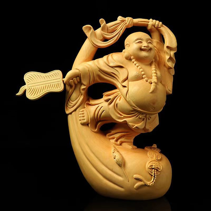 人気品七福神 布袋 様 布袋さんの置物 黄楊(柘植) 縁起物 布袋様 置物 開運 風水 金運 お守り ミニ 仏像 木彫り
