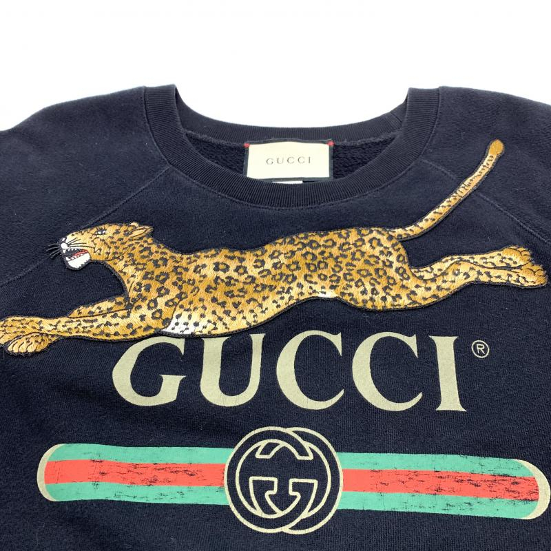 【中古】GUCCI ヴィンテージロゴスウェット S　グッチ　レオパード刺繍　527743-X9X94[240019437961]