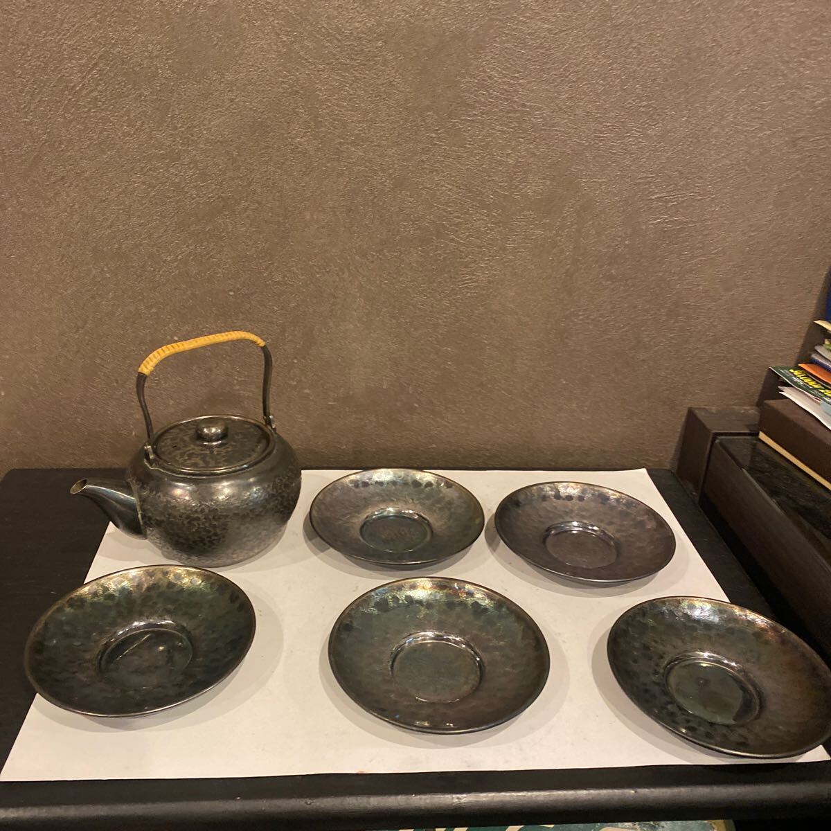 茶道具　いぶし銀瓶　黄銅　急須　 茶托　まとめ