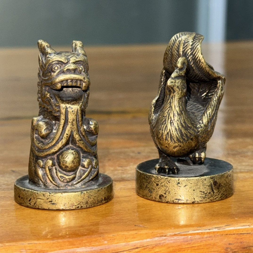 アクセサリー kg 珍品旧蔵* 清代 龍鳳呈祥 銅胎印鑑 ペア 唐物 中国古玩 希少珍品