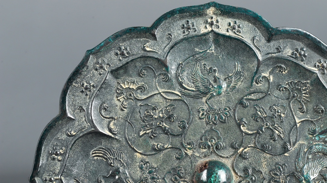 珍品旧蔵* 唐代 青銅鳳鳥花邊鏡 銅鏡 銅器 擺件 置物 中国古美術 珍品旧蔵* 唐代 青銅鳳鳥花邊鏡 銅鏡 銅器 擺件 置物 中国古美術