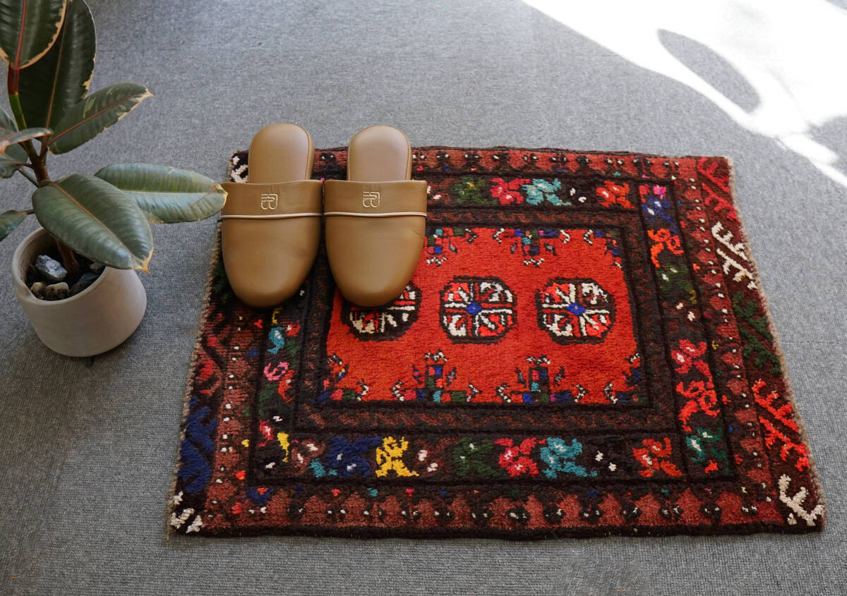 62×52cm トルクメン ボハララグ 手織り絨毯 トライバルラグ ヴィンテージ