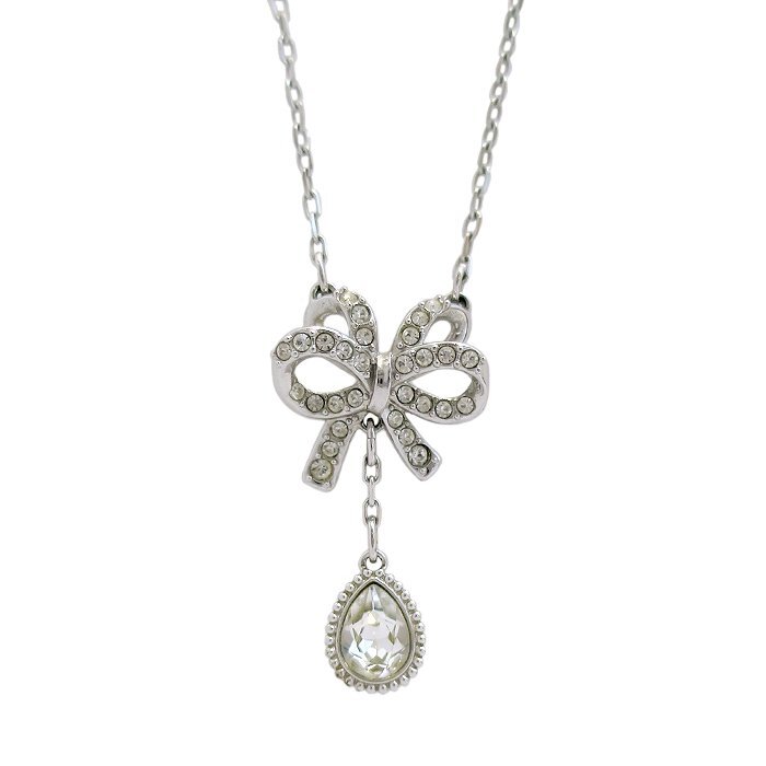 スワロフスキー(SWAROVSKI) ネックレス リボンモチーフ ラインストーン シルバーカラー アクセサリー ジュエリー 送料880円 ※訳あり品