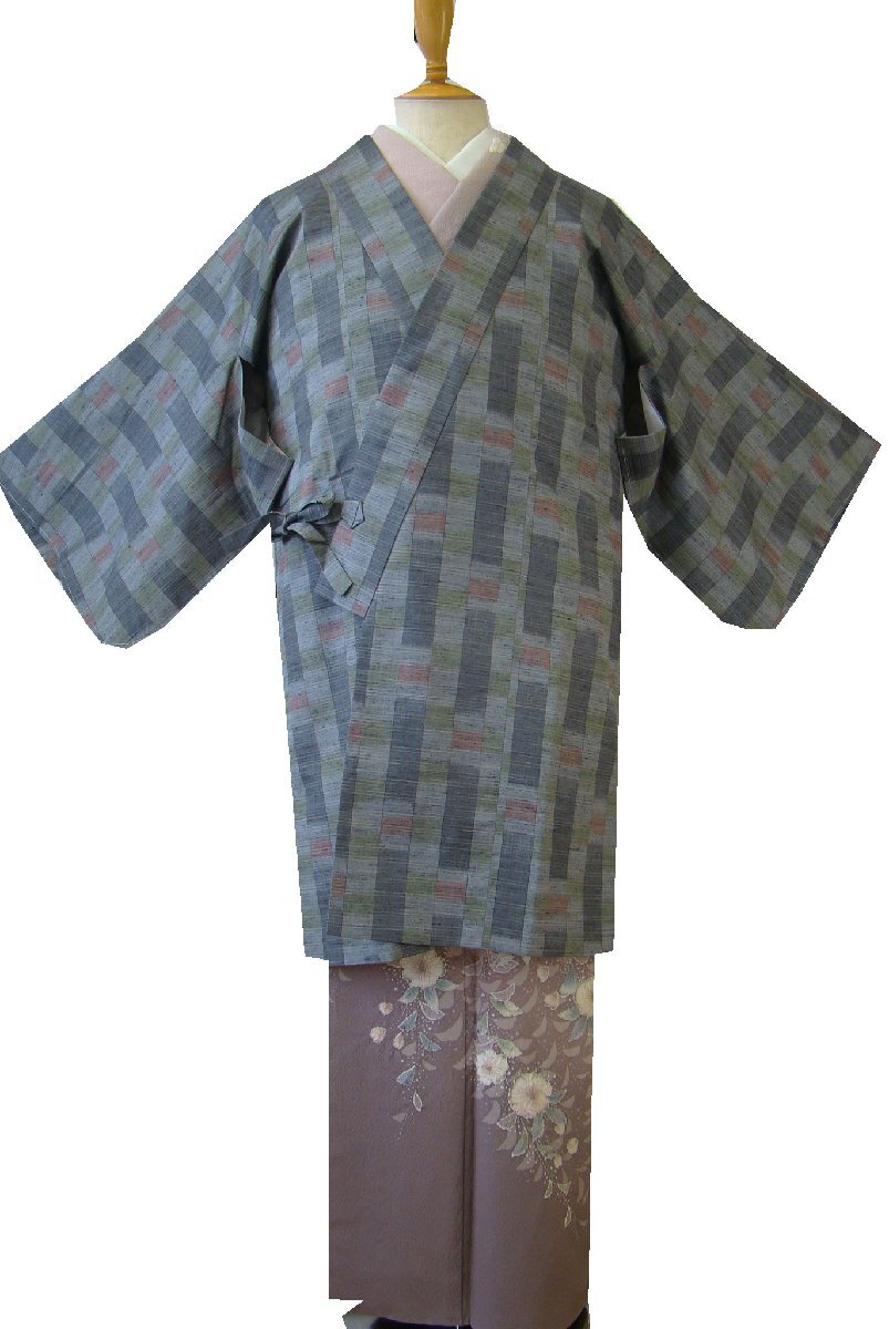 時代屋 美品 裄64.8㎝ お洒落 紬地 道中着 正絹 未使用 152cm～158cm Cｓ1370