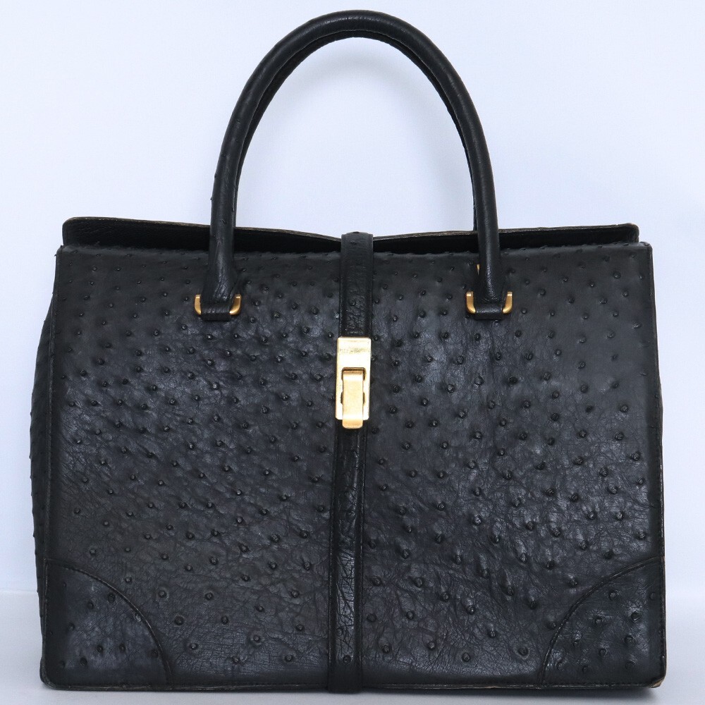 OSTRICH レザーバッグ ブラック オーストリッチ トートバック ハンド カバン 鞄 bag