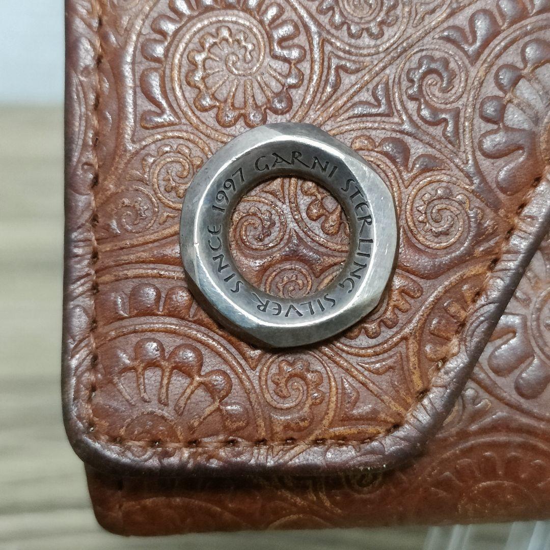 GARNI 長財布 レザー 総柄 ブラウン ガルニ 財布 革 刻印 茶色 GARNI 長財布 レザー 総柄 ブラウン ガルニ 財布 革 刻印 茶色
