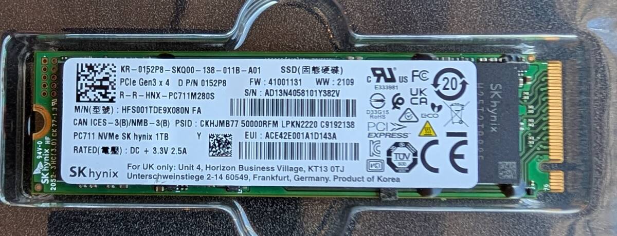 SK hynix PC711 NVMe 1TB NVMe PCIe3 0×4 M 2 Type 2280 正常 SK hynix PC711 NVMe 1TB NVMe PCIe3 0×4 M 2 Type 2280 正常