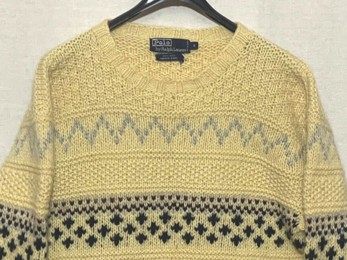 【Polo Ralph Lauren】ポロ ラルフローレン ハンドニット セーター 厚手 ローゲージ wool サイズM イエロー HAND KNIT _画像4