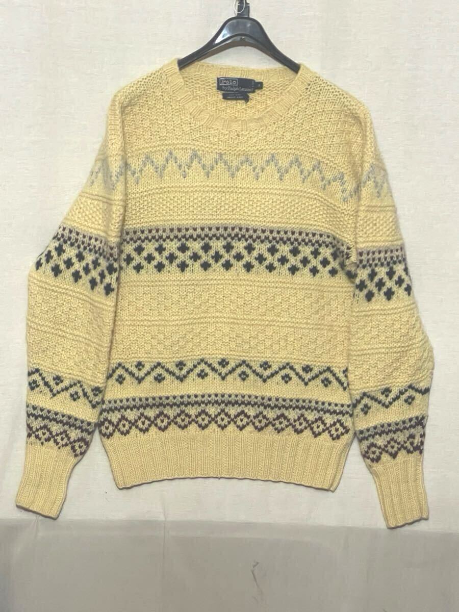 【Polo Ralph Lauren】ポロ ラルフローレン ハンドニット セーター 厚手 ローゲージ wool サイズM イエロー HAND KNIT _画像2