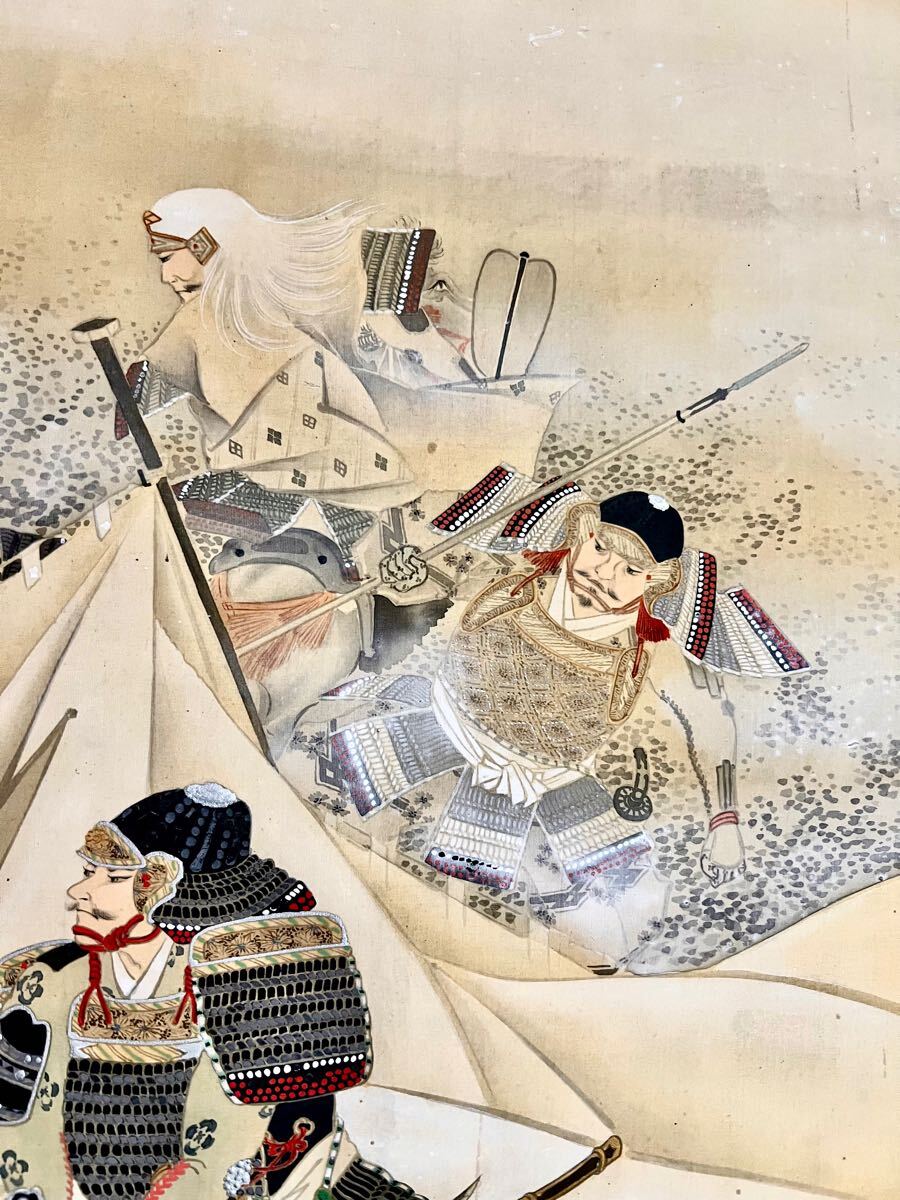 真作】【仙】厳選品! 岩崎榛湖「川中島の戦い」絹本 肉筆 超 真作】【仙】厳選品! 岩崎榛湖「川中島の戦い」絹本 肉筆 超