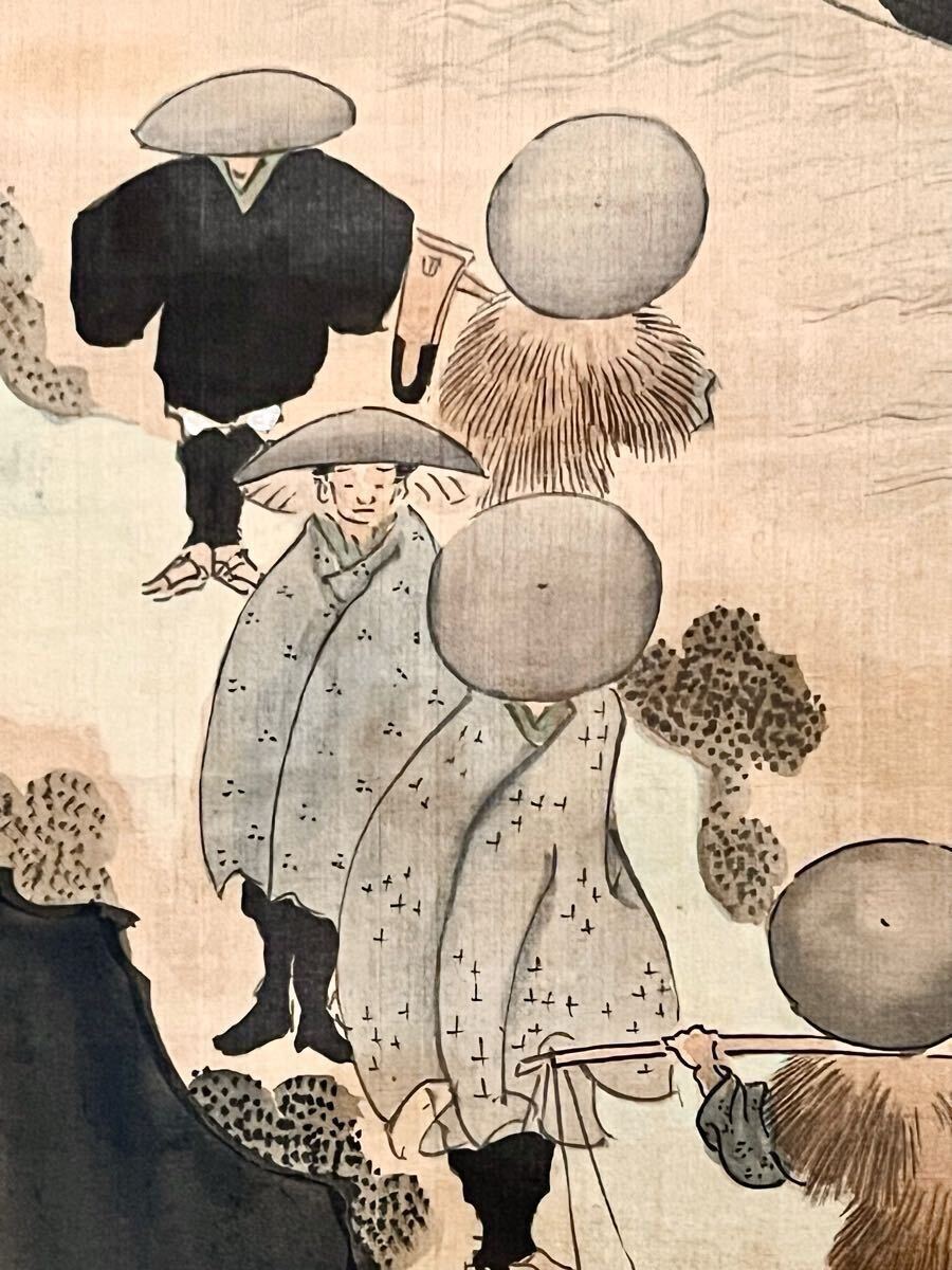 真作】【仙】葛飾北斎「富嶽遠望図」絹本 肉筆 合箱 大幅 風景画
