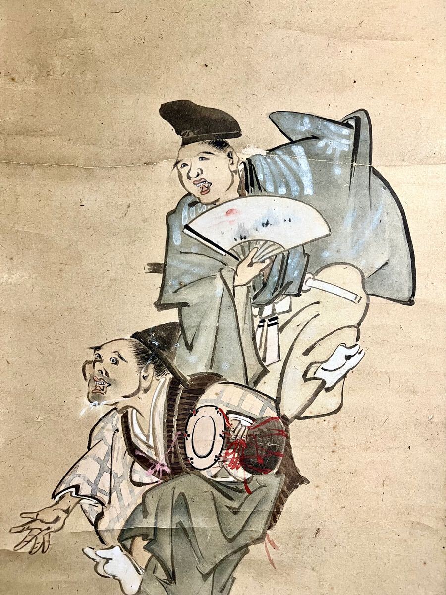 （セール）開催中 人気ブランドも続々プライス 真作】【仙】河鍋暁斎「三河万歳図」紙本 肉筆 合箱 正月飾 人物 絵画+タペストリー