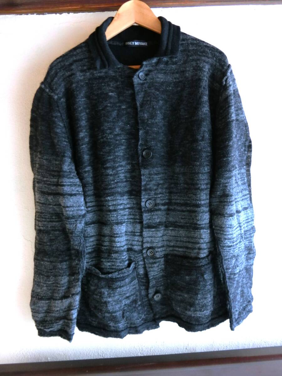 ISSEY MIYAKE　イッセイミヤケ　モヘア混　カーディガン　ニット 　グレー　メンズ　サイズ2　黒 ウール　リバーシブル　セーター