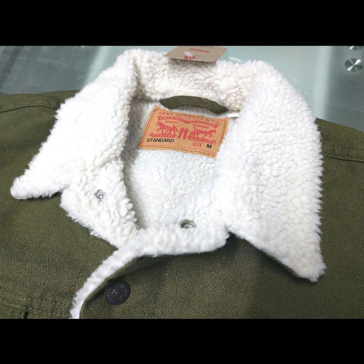 新品 M L サイズ Levi's リーバイス 里ボア Gジャン シェルパ ジャケット モコモコ JKT ジージャン オリーブ カーキ グリーン ボア 防寒