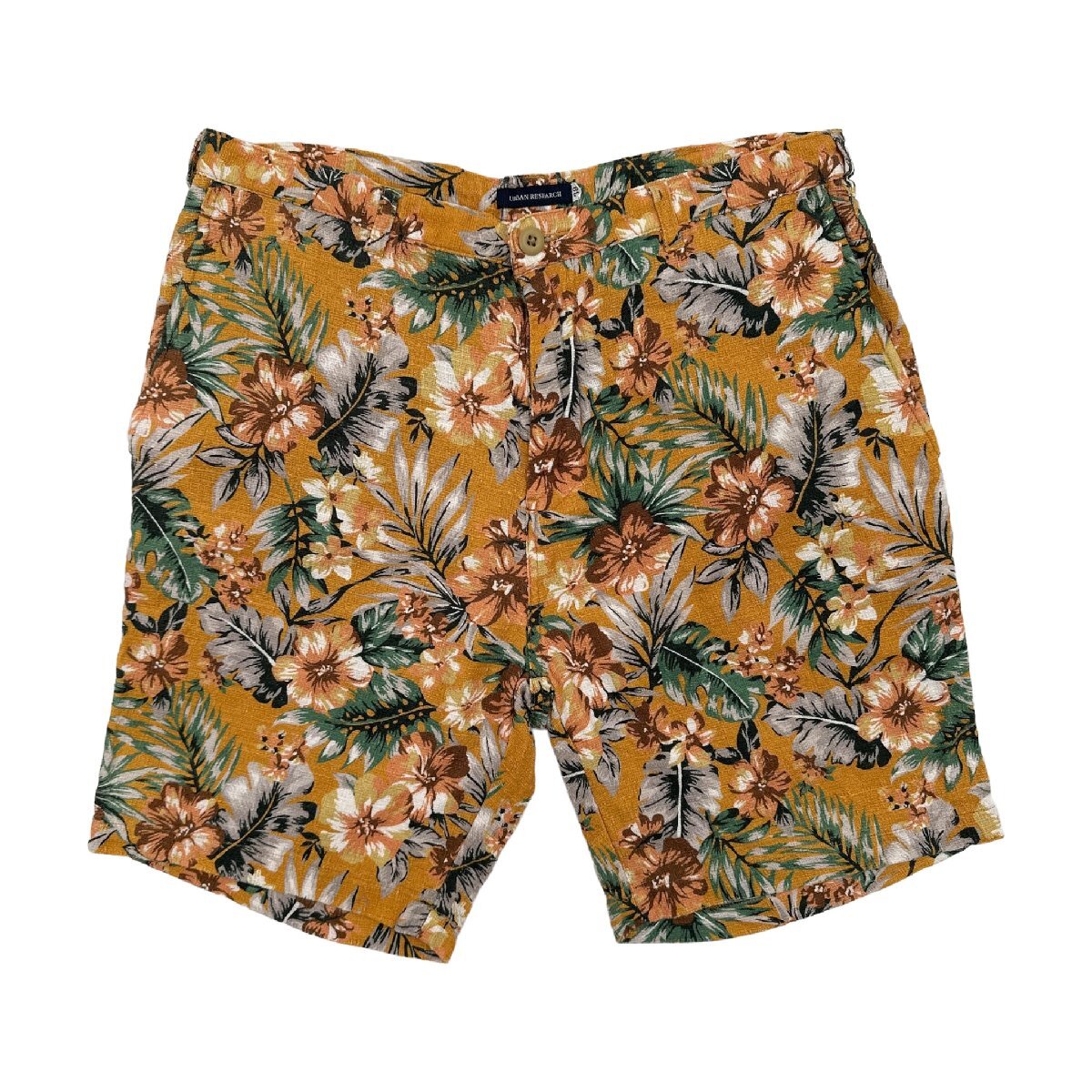 美品◆URBAN RESEARCH アーバンリサーチ ハイビスカス 花柄 ショートパンツ ハーフパンツ ショーツ 38 /メンズ/アロハ/コットン/オレンジ系