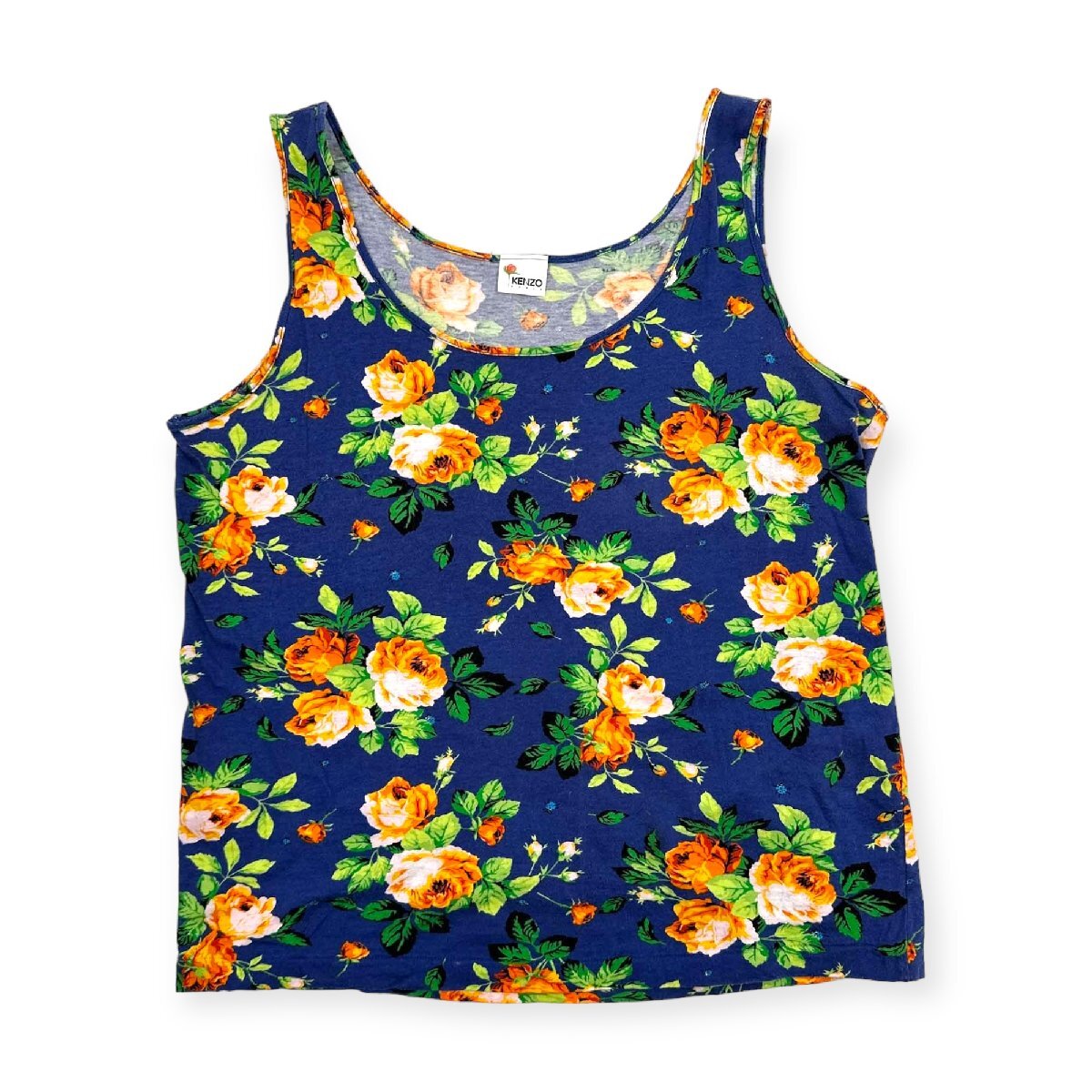 KENZO PARIS ケンゾー フローラル総柄 タンクトップ ノースリーブ トップス Mサイズ/パープルブルー /日本製